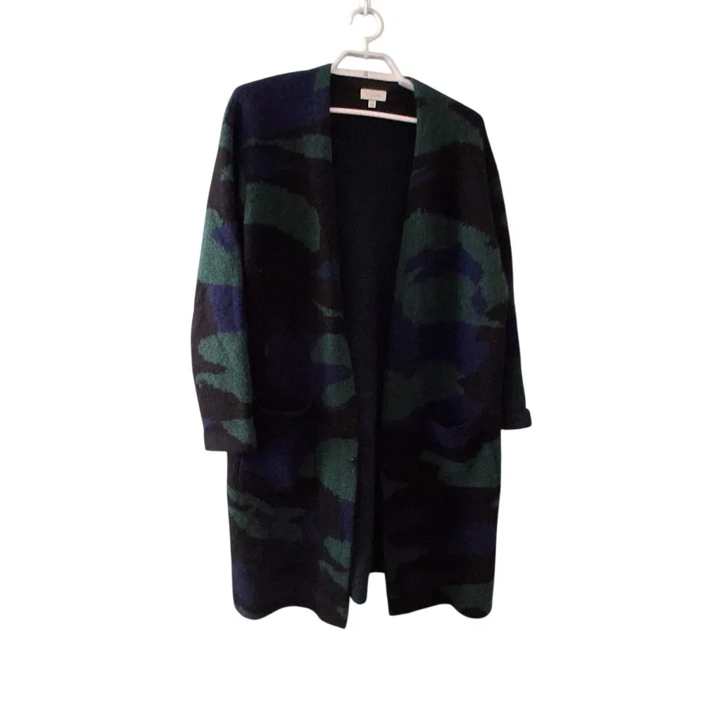 Kinross cardigan sweater womens Medium 100% Yak camo long line